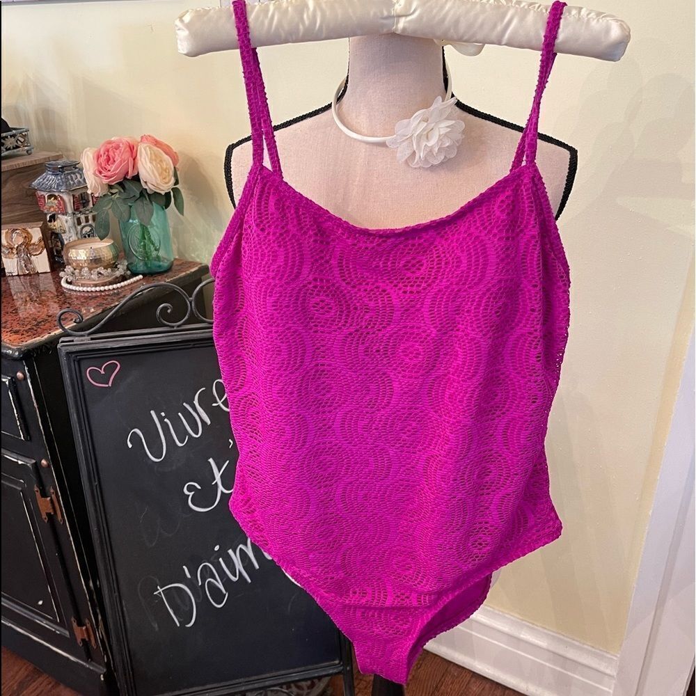 Crochet Lace  XL Magenta 1pc Swimsuit by Catalina